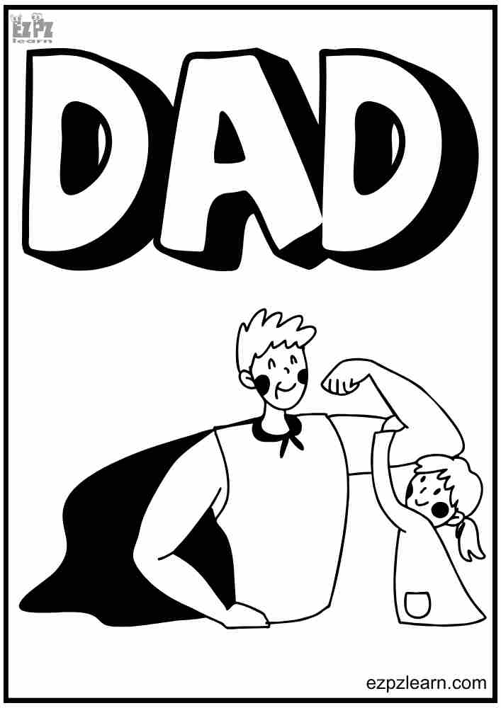 Super Hero Dad Father's Day Coloring Card PDF Download